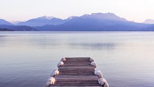 Preview wallpaper pier, sea, mountains, shore