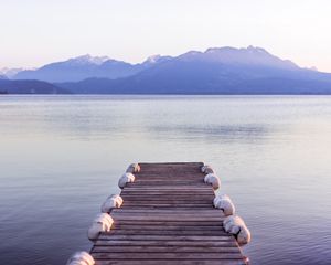 Preview wallpaper pier, sea, mountains, shore