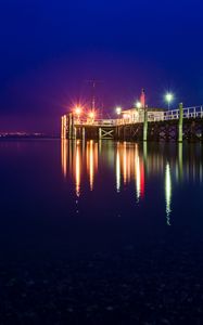 Preview wallpaper pier, sea, night, lights, light, lighting