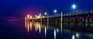 Preview wallpaper pier, sea, night, lights, light, lighting