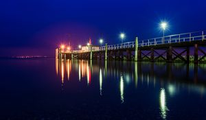 Preview wallpaper pier, sea, night, lights, light, lighting