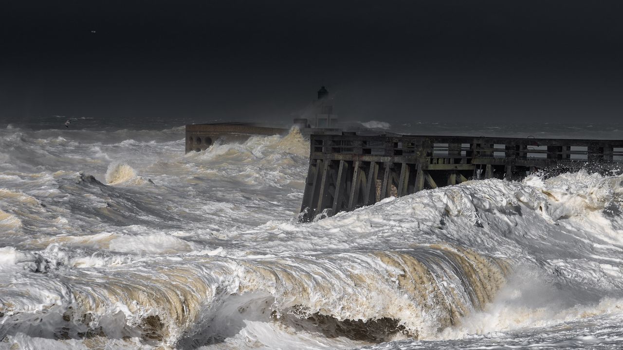 Wallpaper pier, sea, ocean, waves, pilings