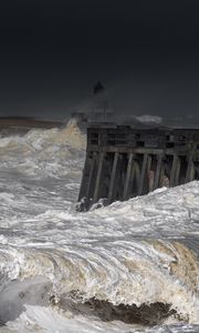 Preview wallpaper pier, sea, ocean, waves, pilings