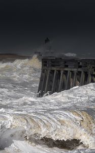 Preview wallpaper pier, sea, ocean, waves, pilings
