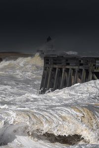 Preview wallpaper pier, sea, ocean, waves, pilings