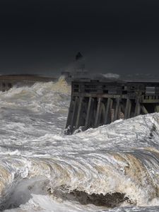 Preview wallpaper pier, sea, ocean, waves, pilings