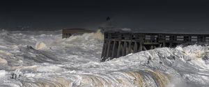 Preview wallpaper pier, sea, ocean, waves, pilings