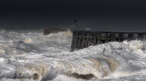 Preview wallpaper pier, sea, ocean, waves, pilings