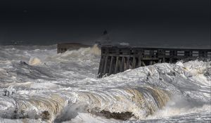 Preview wallpaper pier, sea, ocean, waves, pilings