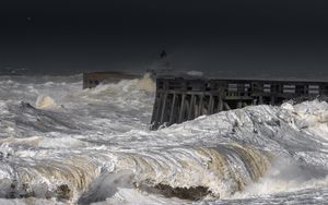 Preview wallpaper pier, sea, ocean, waves, pilings