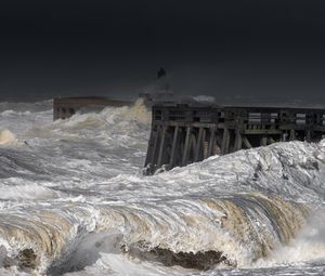 Preview wallpaper pier, sea, ocean, waves, pilings