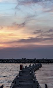 Preview wallpaper pier, sea, stones, horizon