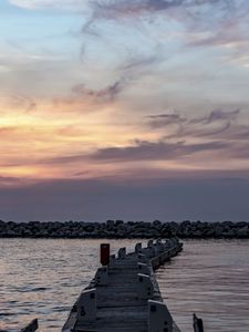 Preview wallpaper pier, sea, stones, horizon