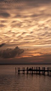 Preview wallpaper pier, sea, sunset, dusk, evening, dark