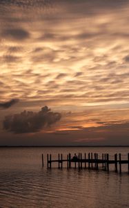 Preview wallpaper pier, sea, sunset, dusk, evening, dark