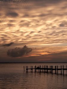 Preview wallpaper pier, sea, sunset, dusk, evening, dark