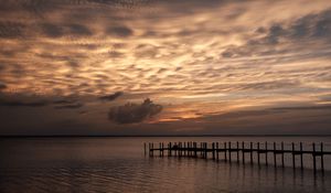 Preview wallpaper pier, sea, sunset, dusk, evening, dark