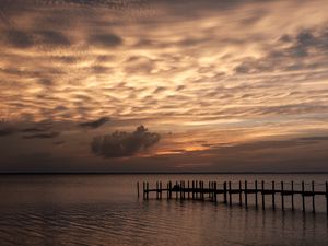 Preview wallpaper pier, sea, sunset, dusk, evening, dark