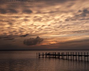 Preview wallpaper pier, sea, sunset, dusk, evening, dark