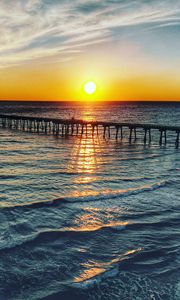 Preview wallpaper pier, sea, sunset, horizon