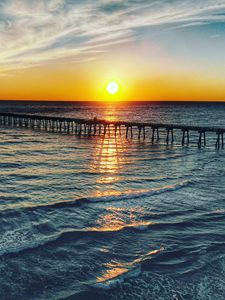 Preview wallpaper pier, sea, sunset, horizon