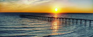 Preview wallpaper pier, sea, sunset, horizon