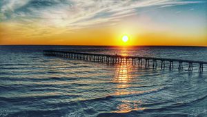 Preview wallpaper pier, sea, sunset, horizon