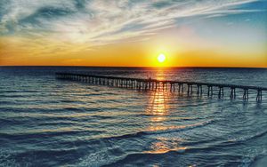 Preview wallpaper pier, sea, sunset, horizon