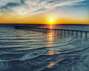 Preview wallpaper pier, sea, sunset, horizon