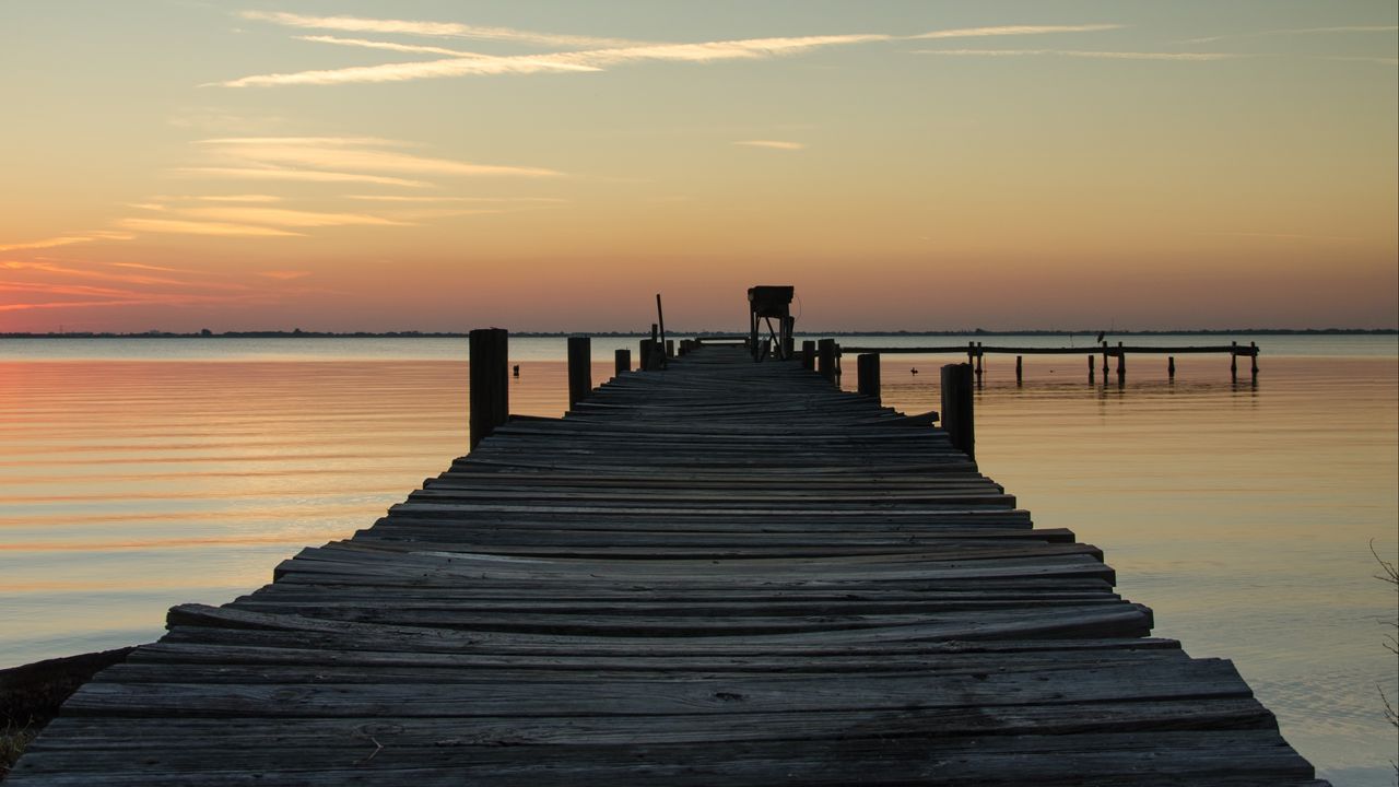 Wallpaper pier, sea, sunset, horizon, sky