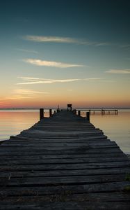 Preview wallpaper pier, sea, sunset, horizon, sky