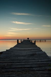Preview wallpaper pier, sea, sunset, horizon, sky