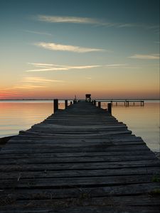 Preview wallpaper pier, sea, sunset, horizon, sky