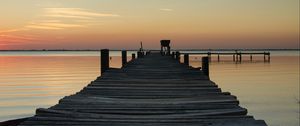 Preview wallpaper pier, sea, sunset, horizon, sky