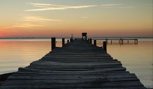 Preview wallpaper pier, sea, sunset, horizon, sky