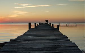 Preview wallpaper pier, sea, sunset, horizon, sky