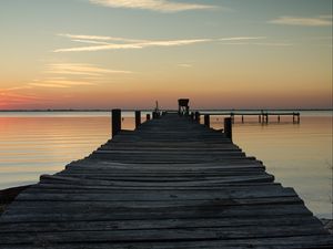 Preview wallpaper pier, sea, sunset, horizon, sky