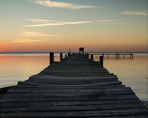 Preview wallpaper pier, sea, sunset, horizon, sky