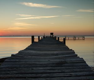Preview wallpaper pier, sea, sunset, horizon, sky