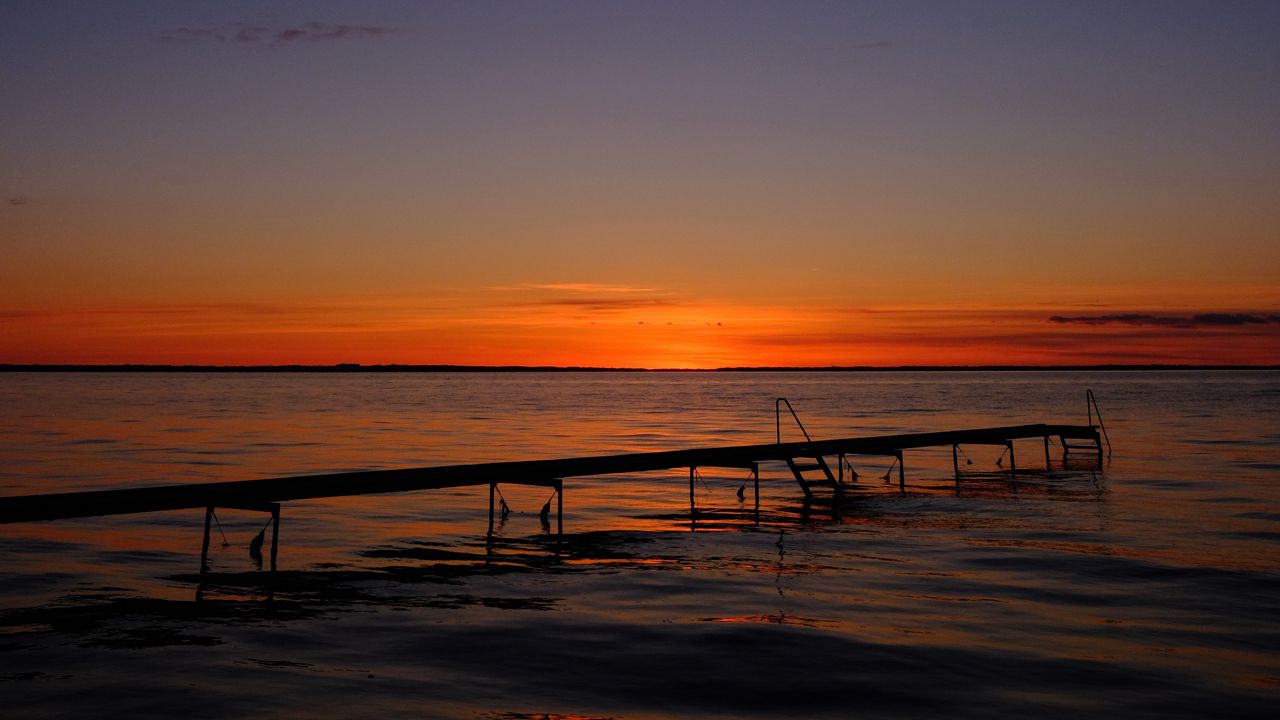 Wallpaper pier, sea, sunset, horizon, twilight