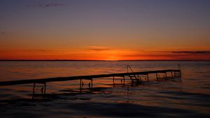 Preview wallpaper pier, sea, sunset, horizon, twilight