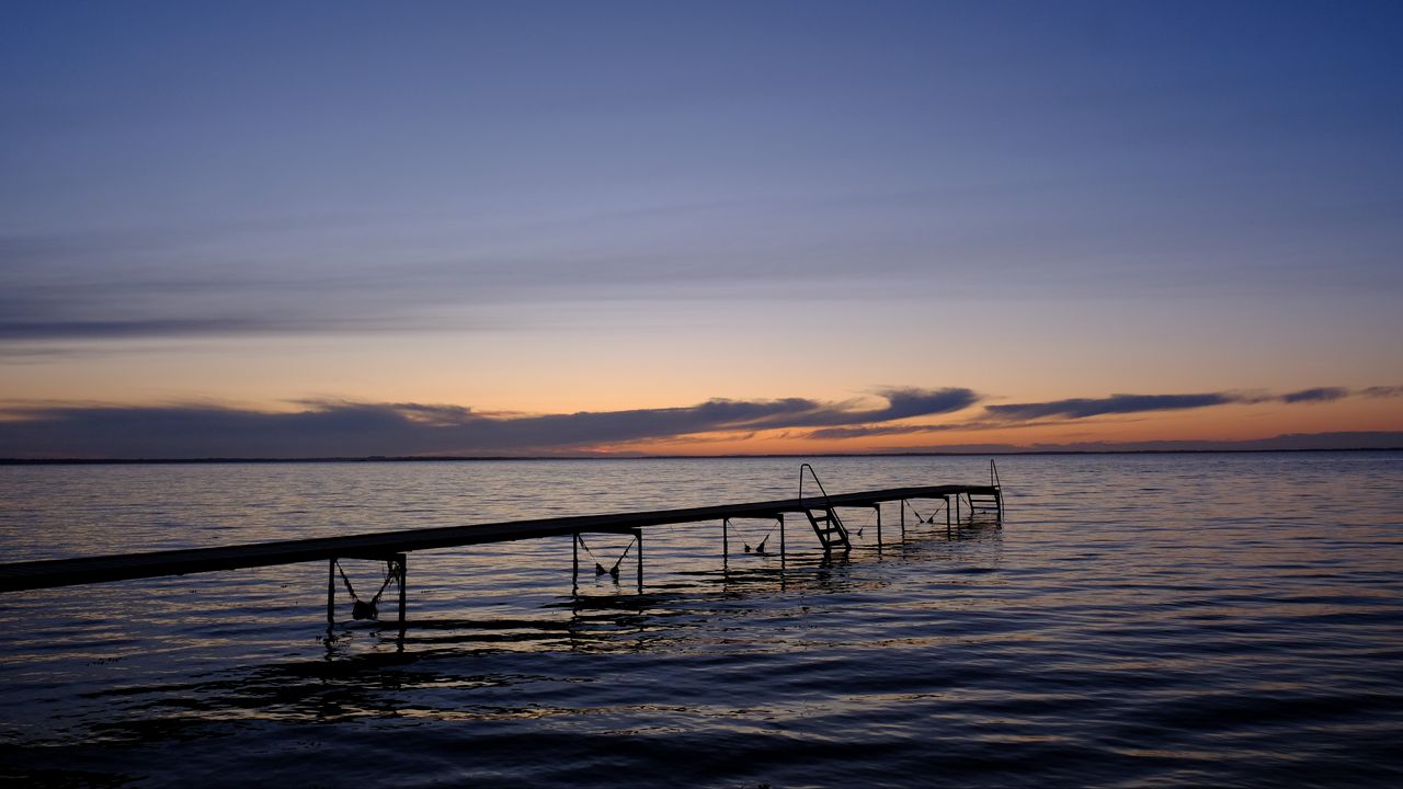 Wallpaper pier, sea, sunset, horizon, water