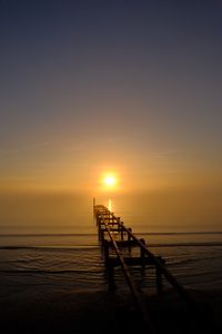 Preview wallpaper pier, sea, sunset, dark