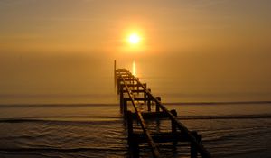 Preview wallpaper pier, sea, sunset, dark
