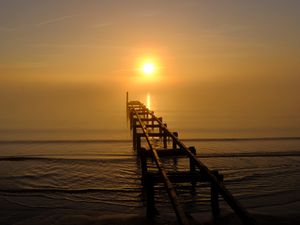Preview wallpaper pier, sea, sunset, dark