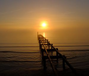 Preview wallpaper pier, sea, sunset, dark