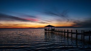 Preview wallpaper pier, sea, sunset, horizon, dark