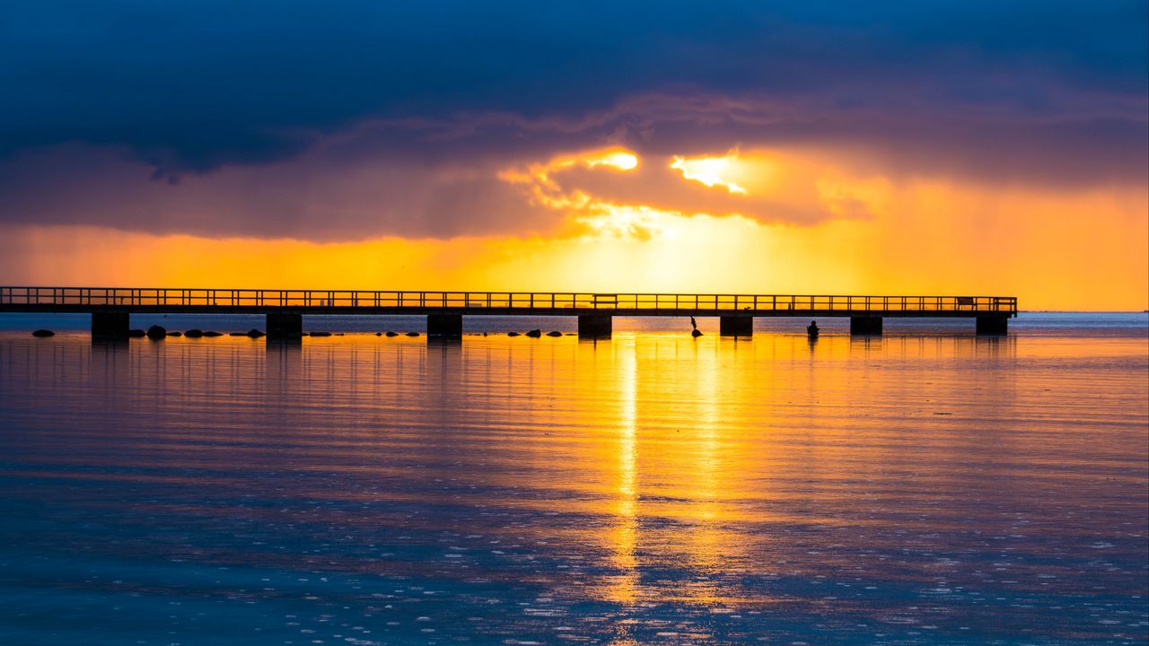 Wallpaper pier, sea, sunset, nature