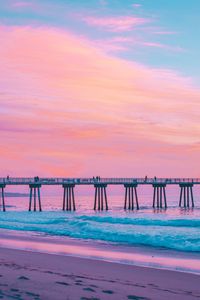 Preview wallpaper pier, sea, surf, pink, hermosa beach, california