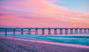 Preview wallpaper pier, sea, surf, pink, hermosa beach, california